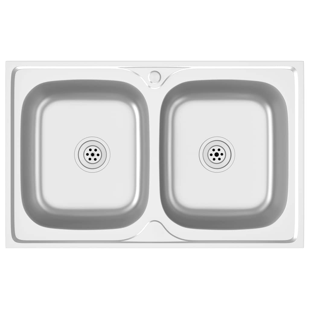 Gootsteen Dubbele Bakken Roestvrij Staal Zilver 800 x 500 x 155 mm