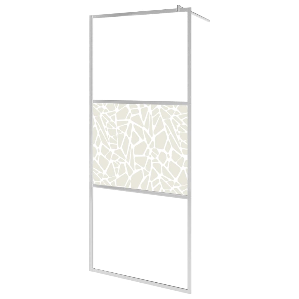 Inloopdouchewand Met Stenenmotief 90X195 Cm Esg-Glas 90 x 195 cm Zilver glass and stone