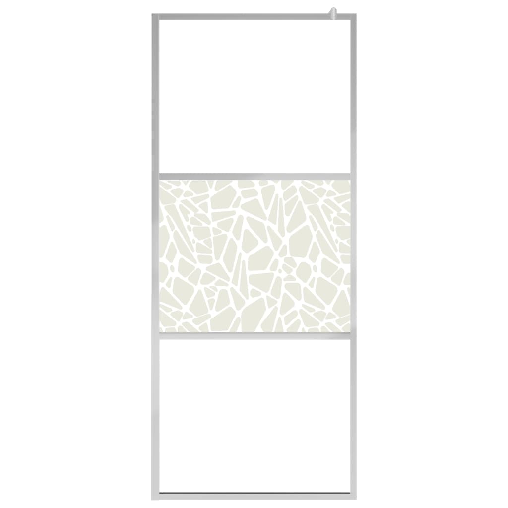 Inloopdouchewand Met Stenenmotief 100X195 Cm Esg-Glas 100 x 195 cm Zilver glass and stone