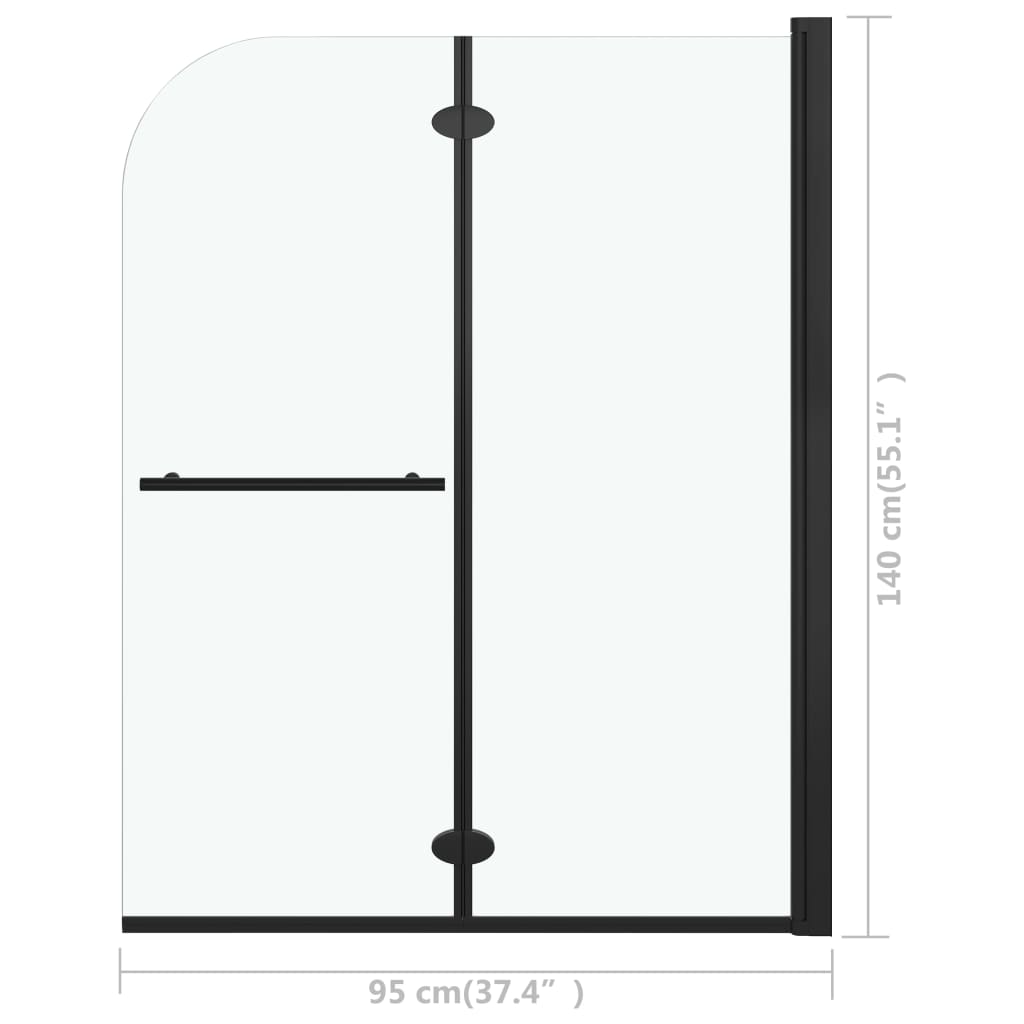 Douchewand Inklapbaar 2 Panelen 95X140 Cm Esg Zwart 95 x 140 cm