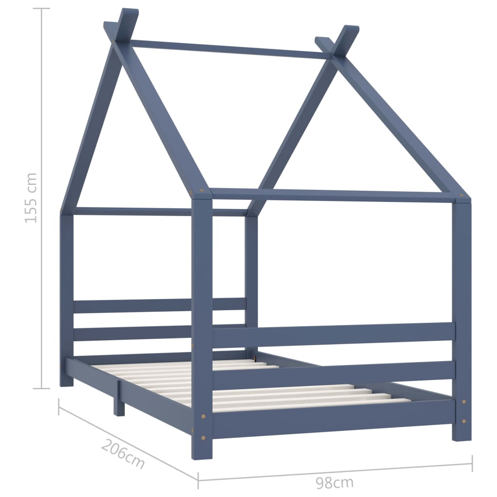 Kinderbedframe Massief Grenenhout Grijs 90X200 Cm 90 x 200 cm