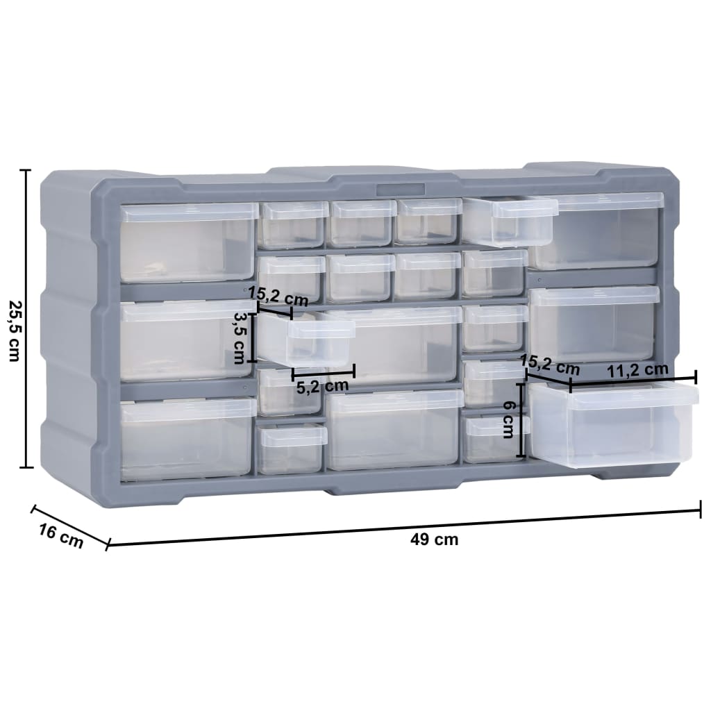 Organiser Met 49X6X25,5 Cm 22 lades Grijs