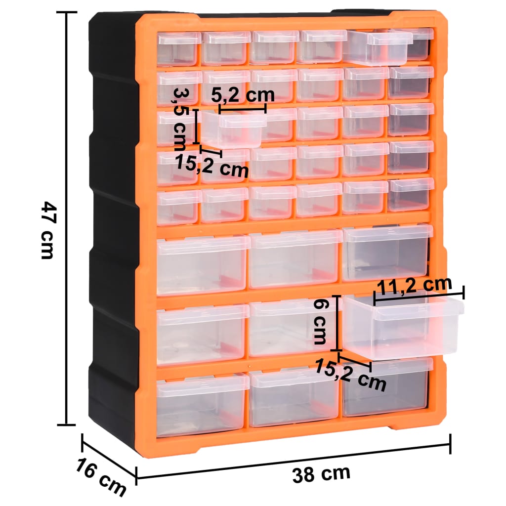 Organiser Met 38X6X47 Cm 39 lades Oranje en zwart