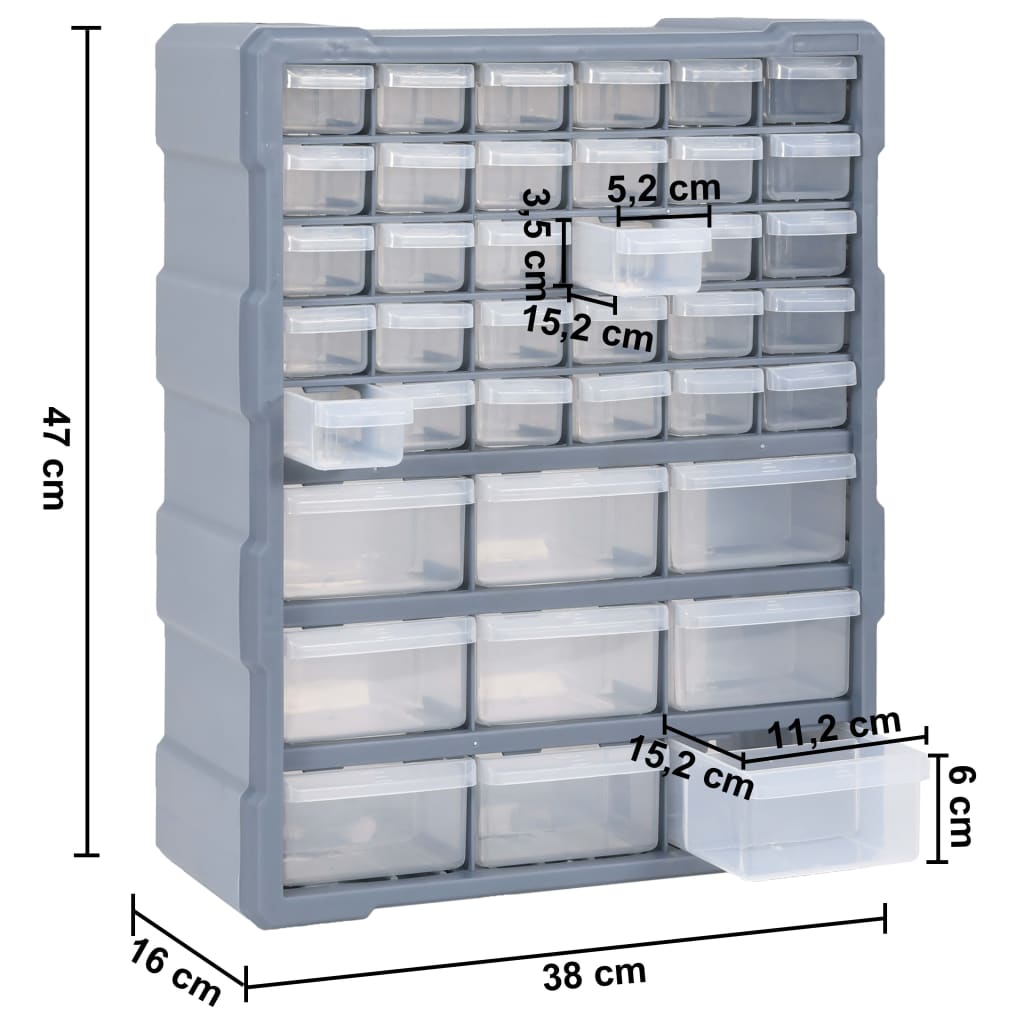 Organiser Met 38X6X47 Cm 39 lades Grijs