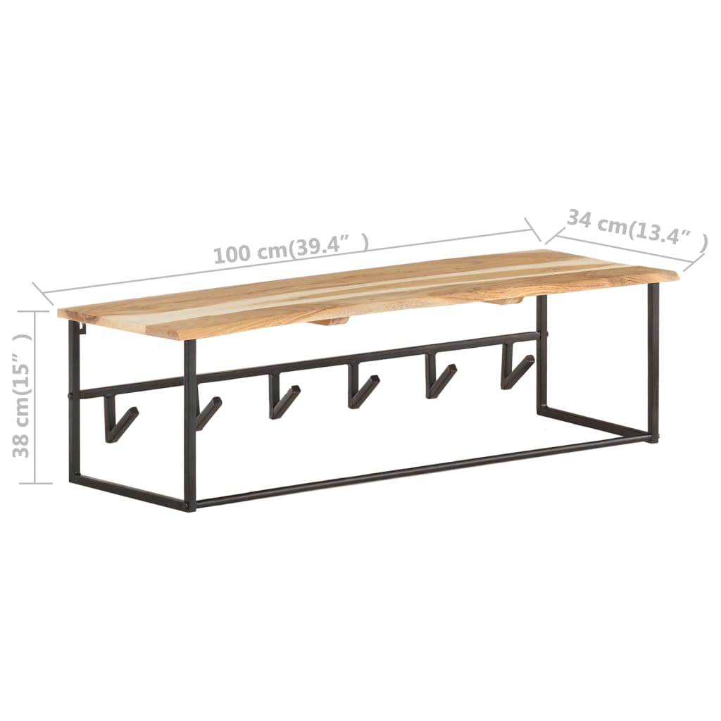 Kapstok met schap 100x34x38 cm massief acaciahout