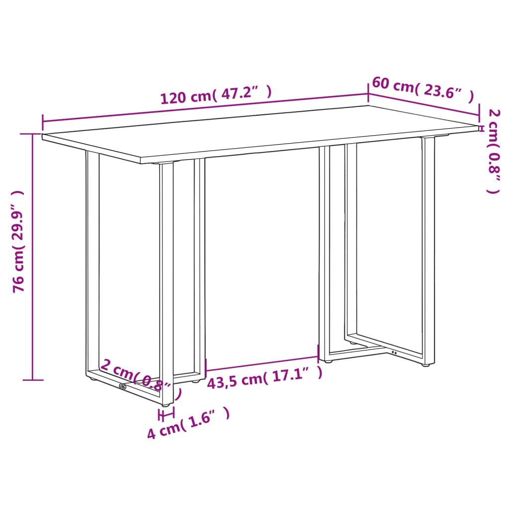 Eettafel 120 cm ruw mangohout