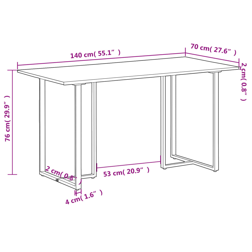 Eettafel 140 cm ruw mangohout