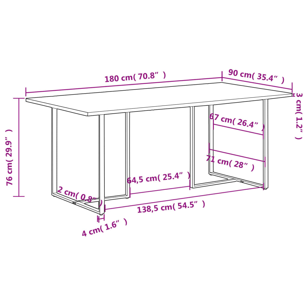 Eettafel 180 cm ruw mangohout