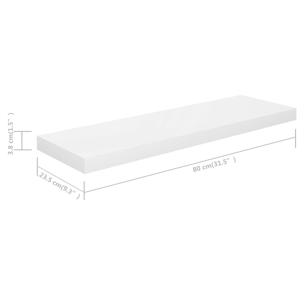 Wandschappen Zwevend 2 St 80X23,5X3,8 Cm Mdf Hoogglans Wit 80 x 23.5 x 3.8 cm