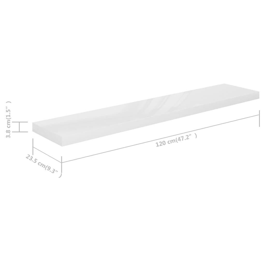 Wandschappen Zwevend 2 St 120X23,5X3,8 Cm Mdf Hoogglans Wit 120 x 23.5 x 3.8 cm