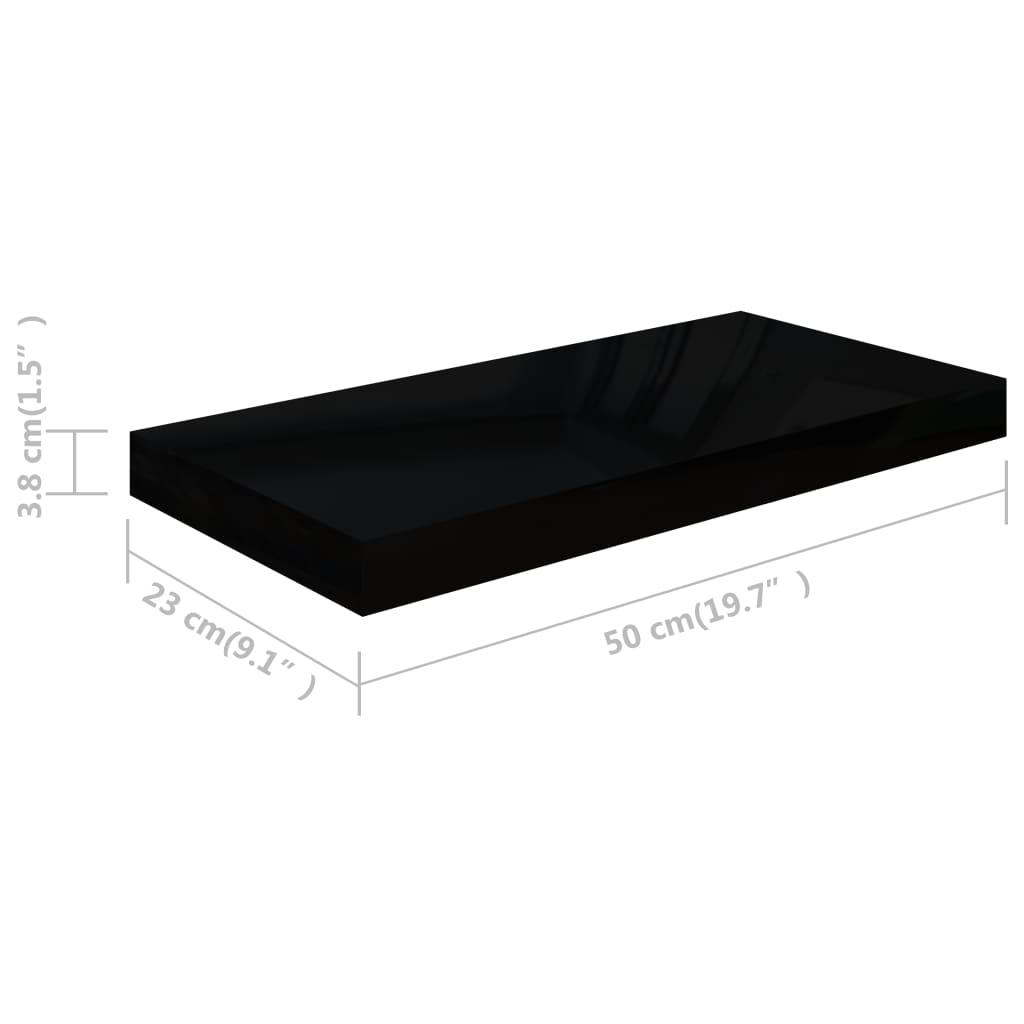 Wandschappen Zwevend 4 St 50X23X3,8 Cm Mdf Hoogglans Zwart 50 x 23 x 3.8 cm