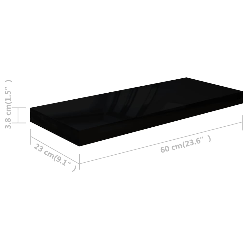 Wandschappen Zwevend 4 St 60X23,5X3,8 Cm Mdf Hoogglans Zwart 60 x 23.5 x 3.8 cm