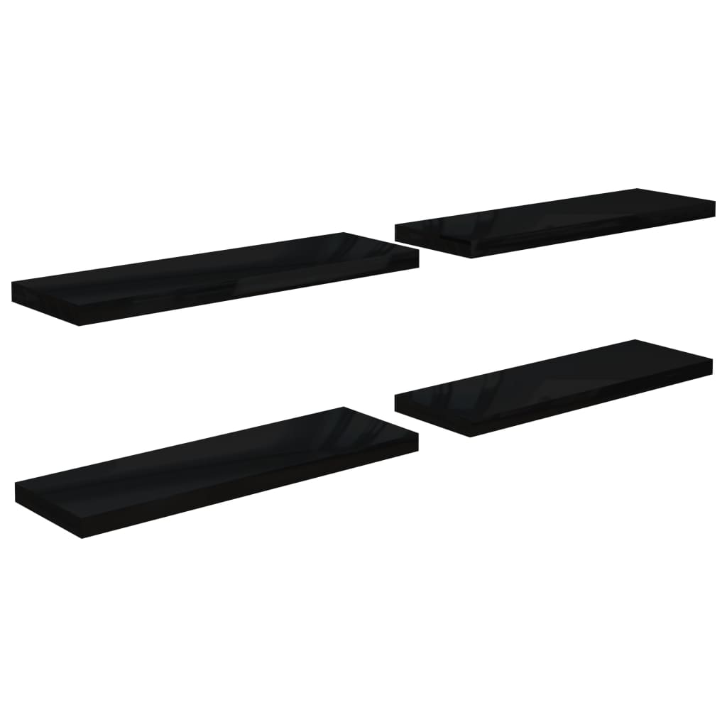 Wandschappen Zwevend 4 St 80X23,5X3,8 Cm Mdf Hoogglans Zwart 80 x 23.5 x 3.8 cm