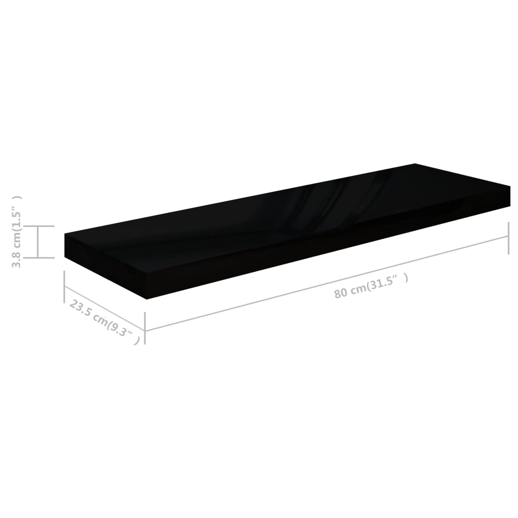 Wandschappen Zwevend 4 St 80X23,5X3,8 Cm Mdf Hoogglans Zwart 80 x 23.5 x 3.8 cm