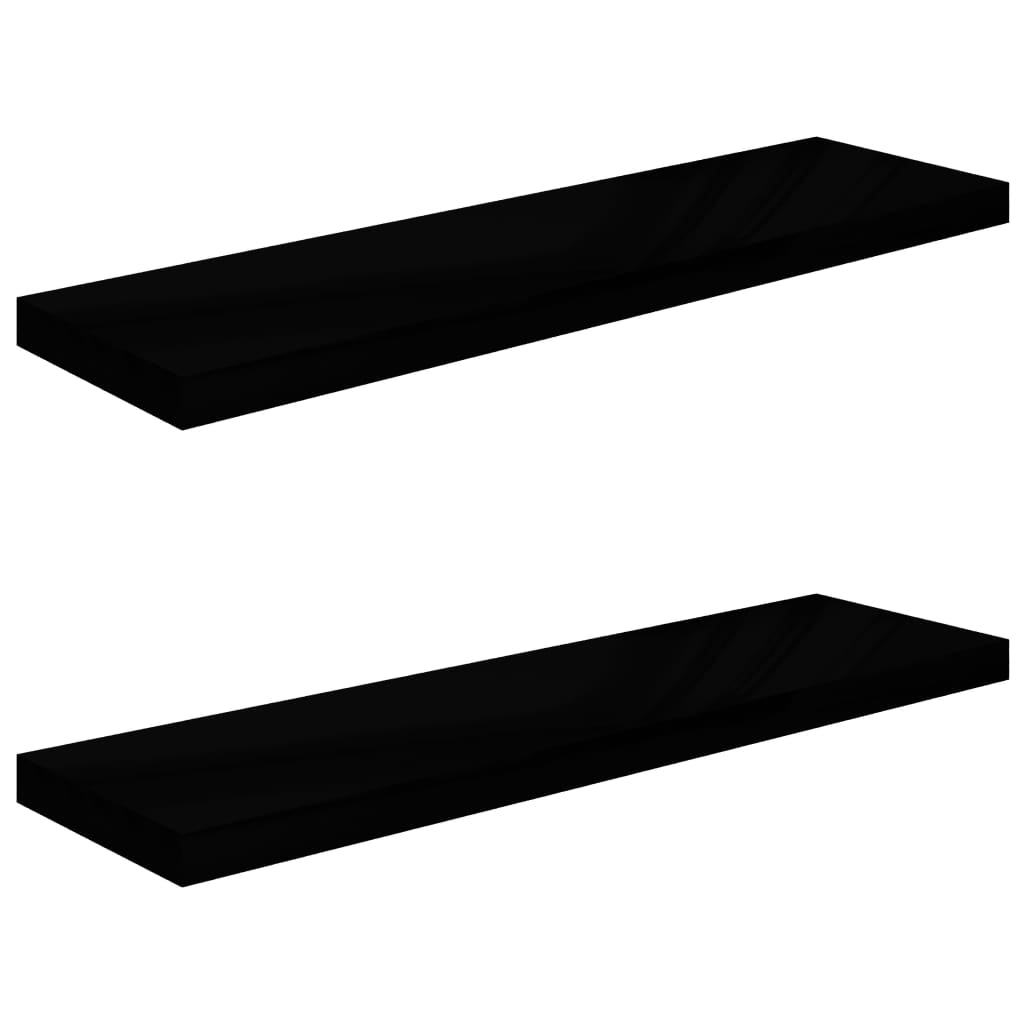 Wandschappen Zwevend 2 St 90X23,5X3,8 Cm Mdf Hoogglans Zwart 90 x 23.5 x 3.8 cm