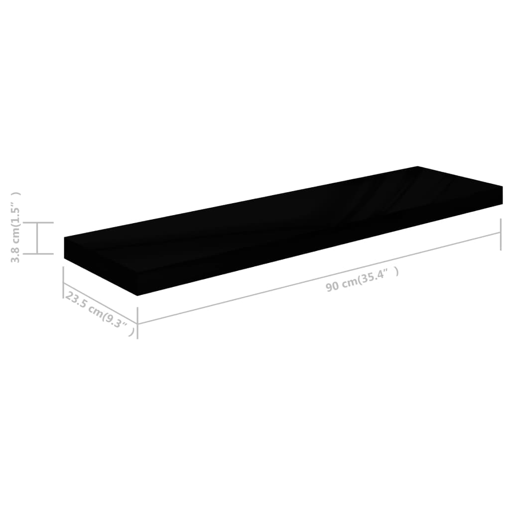 Wandschappen Zwevend 2 St 90X23,5X3,8 Cm Mdf Hoogglans Zwart 90 x 23.5 x 3.8 cm