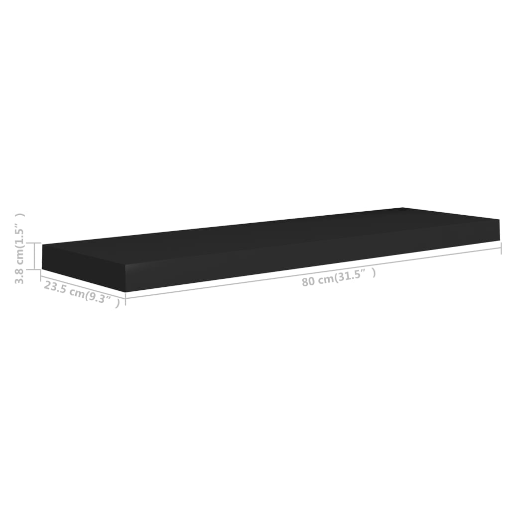 Wandschappen Zwevend 4 St 80X23,5X3,8 Cm Mdf Zwart 80 x 23.5 x 3.8 cm