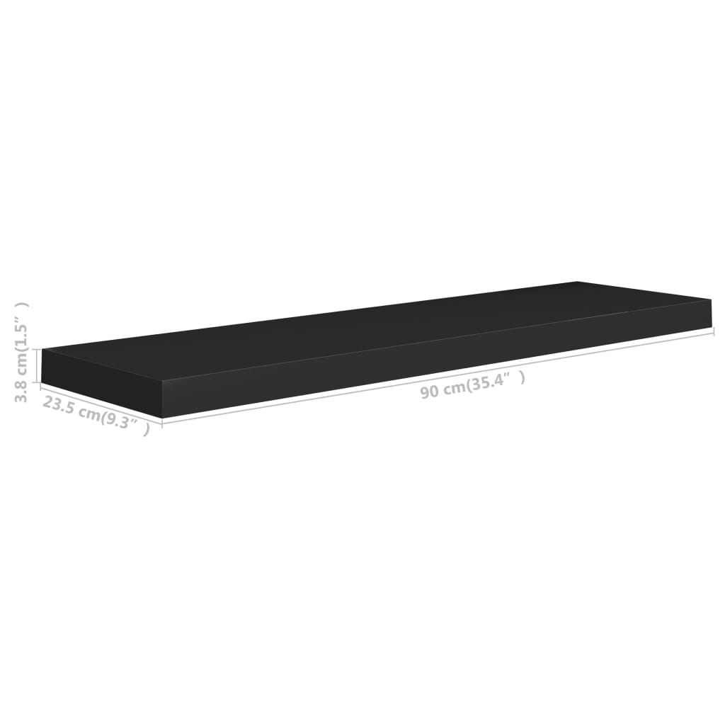 Wandschappen Zwevend 2 St 90X23,5X3,8 Cm Mdf Zwart 90 x 23.5 x 3.8 cm