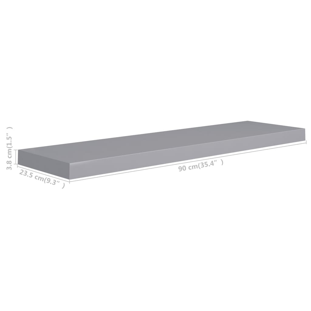 Wandschappen Zwevend 2 St 90X23,5X3,8 Cm Mdf Grijs 90 x 23.5 x 3.8 cm