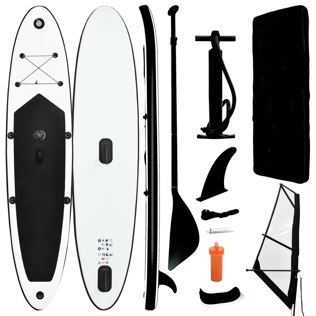 Stand Up Paddleboard opblaasbaar met zeilset zwart en wit