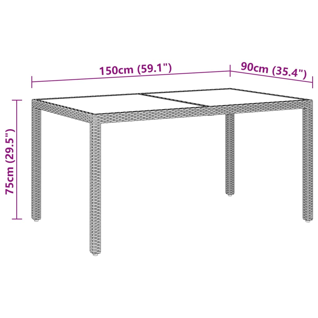 Tuintafel 50X90X75 Cm Gehard Glas En Poly Rattan Beige