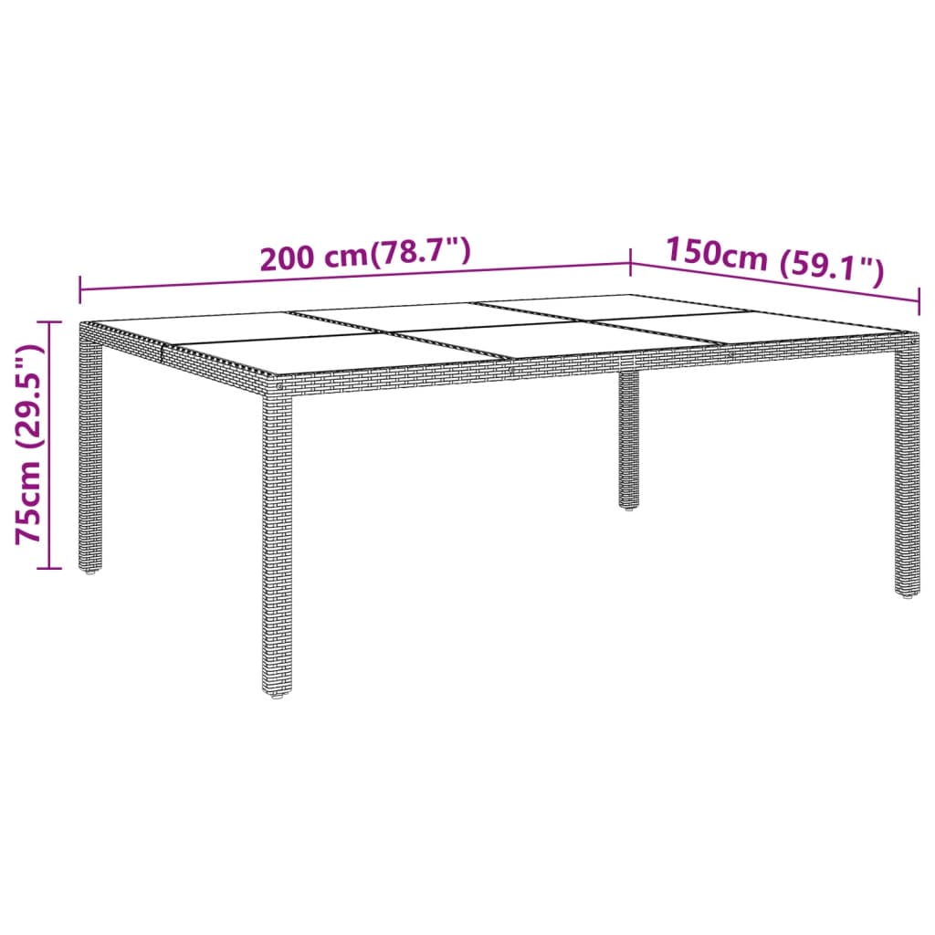 Tuintafel 200X50X75 Cm Gehard Glas En Poly Rattan Grijs