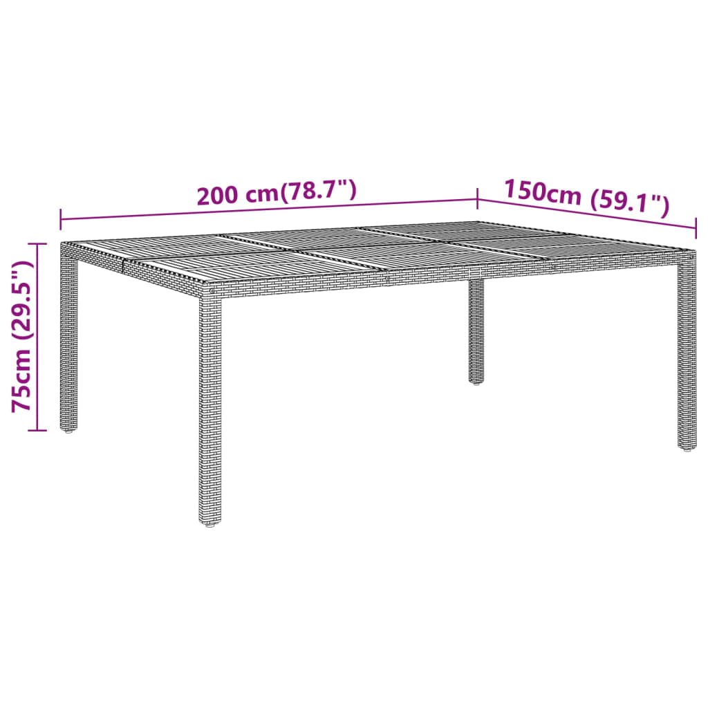 Tuintafel 200X50X75 Cm Acaciahout En Poly Rattan Grijs