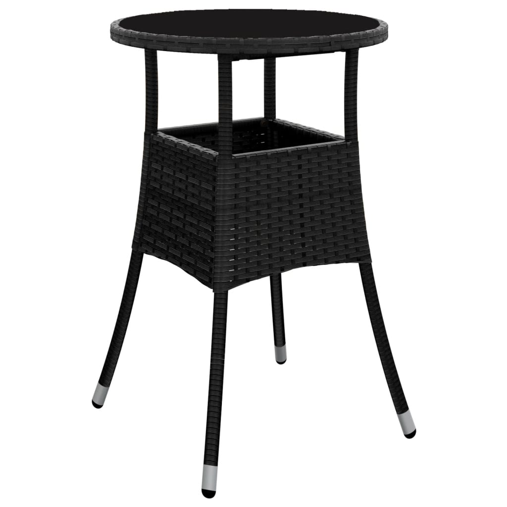 Tuintafel Ø60X75 Cm Gehard Glas En Poly Rattan Zwart 1