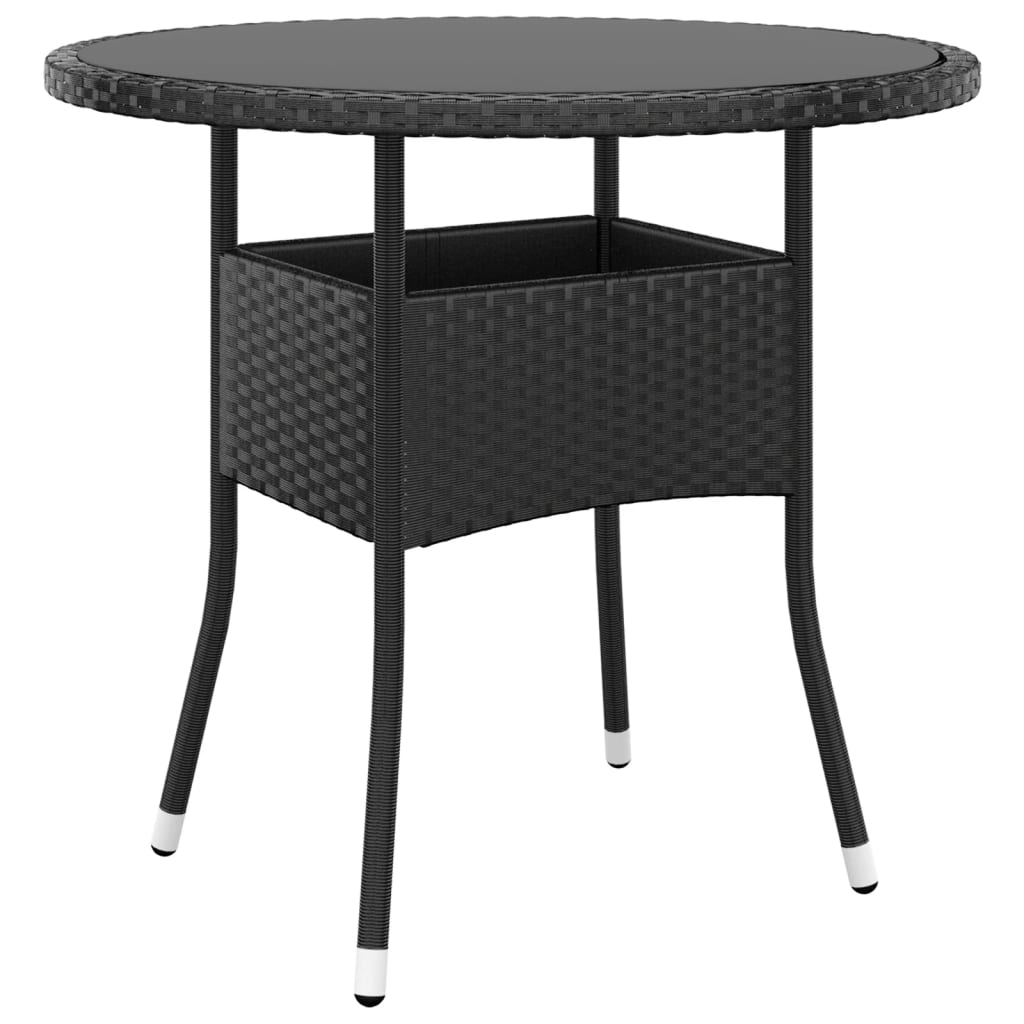 Tuintafel Ø80X75 Cm Gehard Glas En Poly Rattan Zwart 1