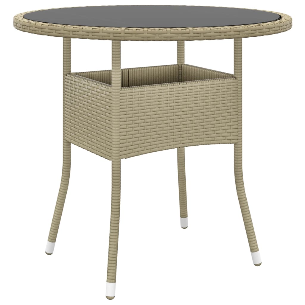 Tuintafel Ø80X75 Cm Gehard Glas En Poly Rattan Beige