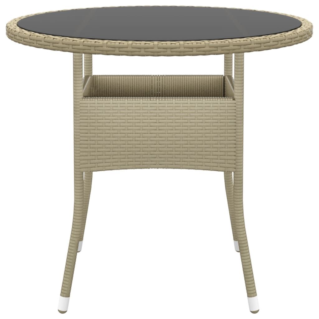 Tuintafel Ø80X75 Cm Gehard Glas En Poly Rattan Beige