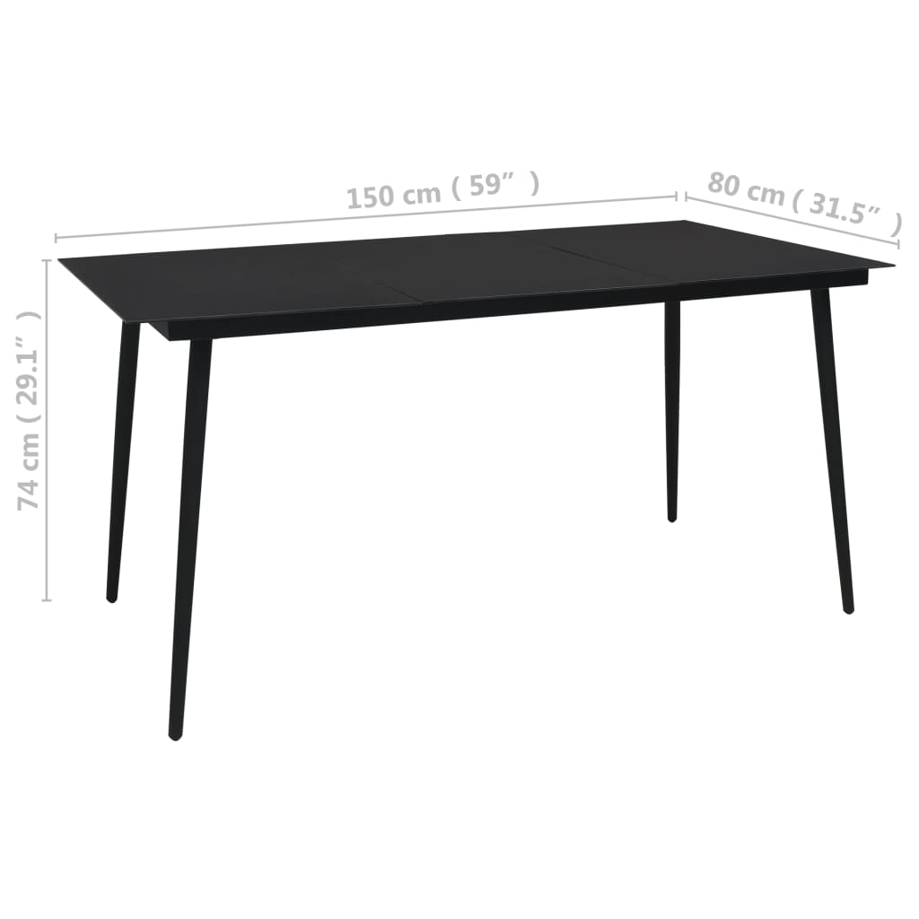 Tuintafel Staal En Glas Zwart 150 x 80 x 74 cm