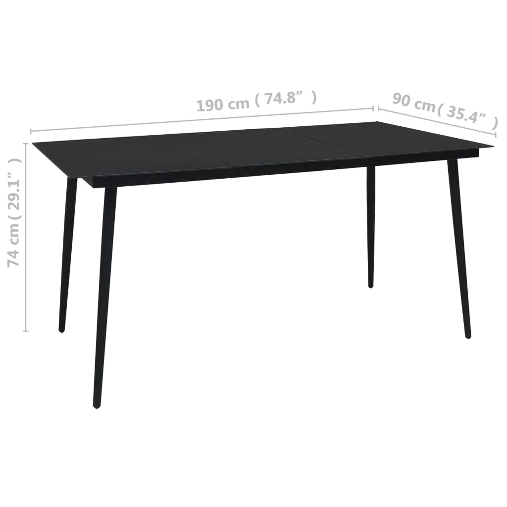 Tuintafel Staal En Glas Zwart 190 x 90 x 74 cm