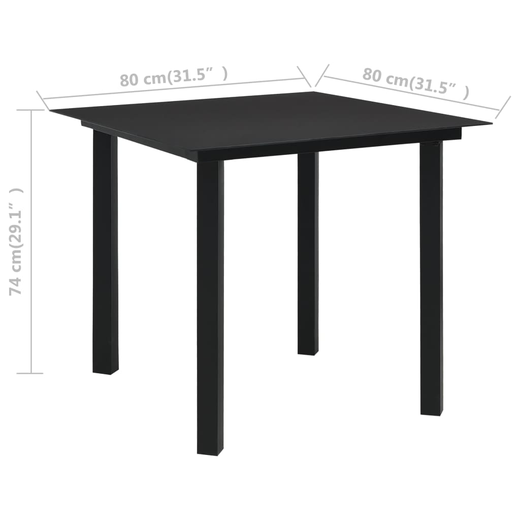 Tuintafel Staal En Glas Zwart 80 x 80 x 74 cm