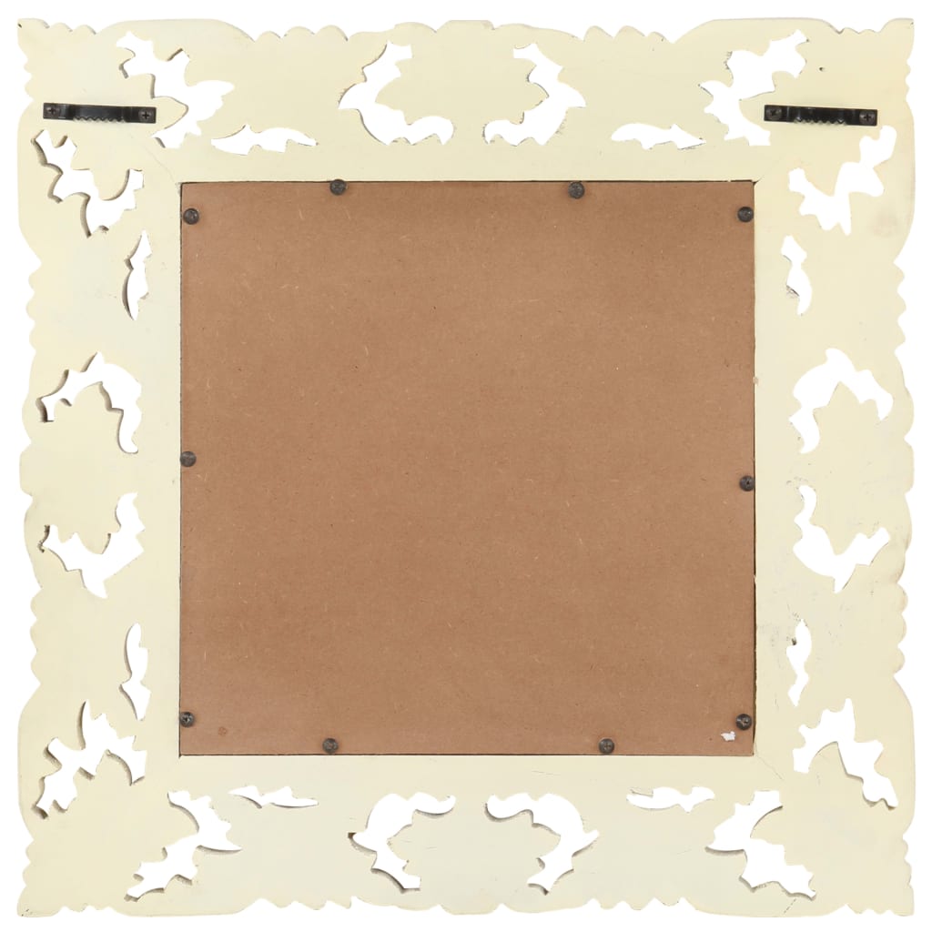 Spiegel handgesneden 50x50 cm massief mangohout wit