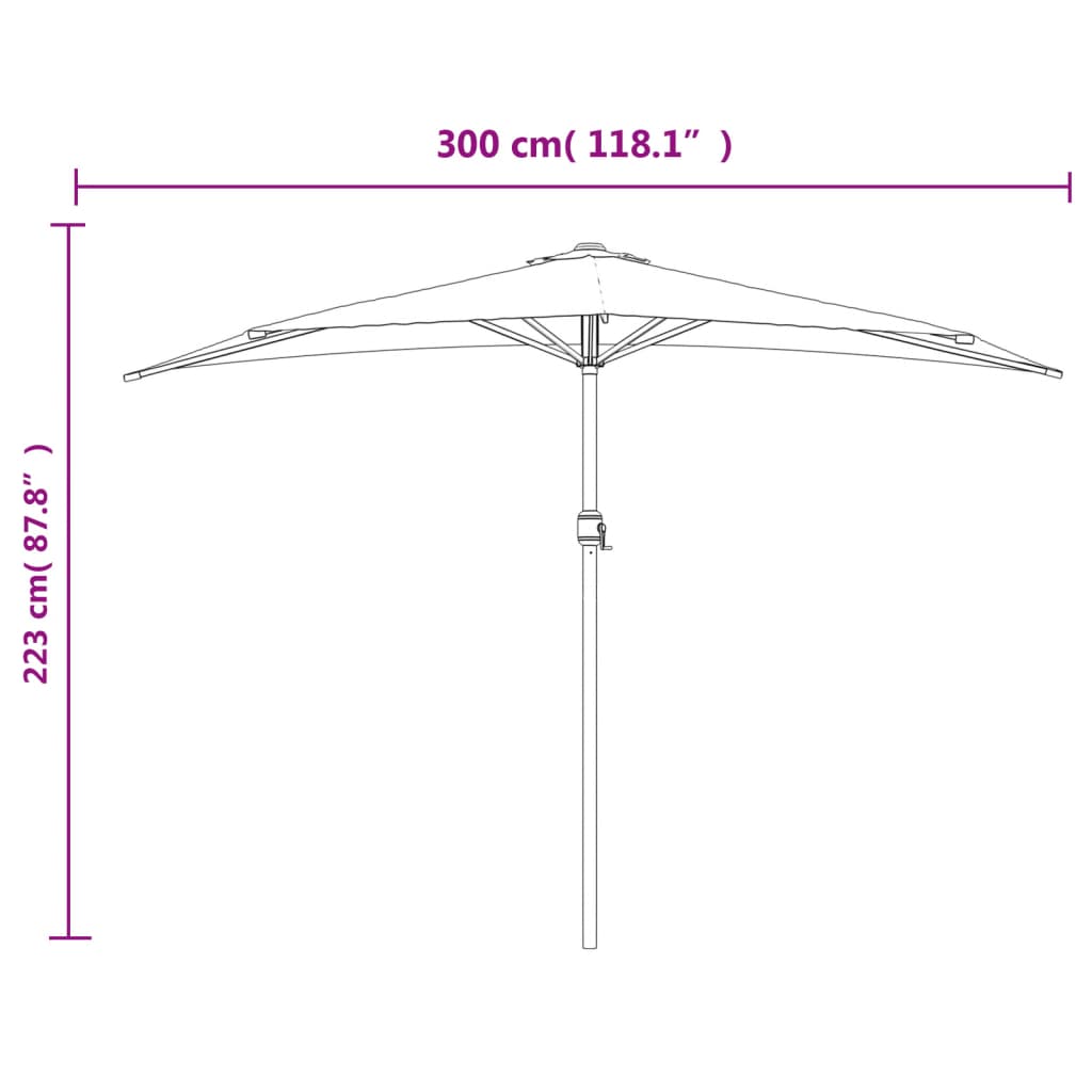 Balkonparasol half met aluminium paal 300x155x223 cm terracotta