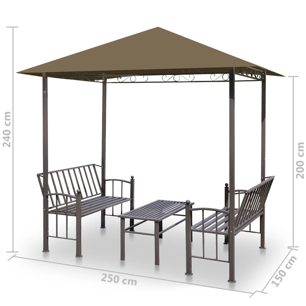 Tuinpaviljoen met tafel en bankjes 180 g/m² 2,5x1,5x2,4 m taupe