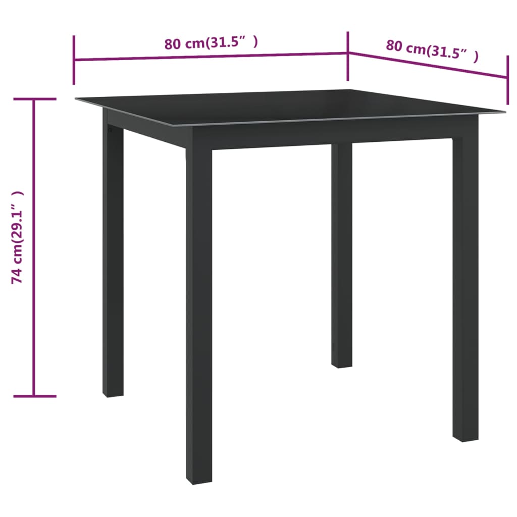 Tuintafel Aluminium En Glas 80 x 80 x 74 cm Zwart