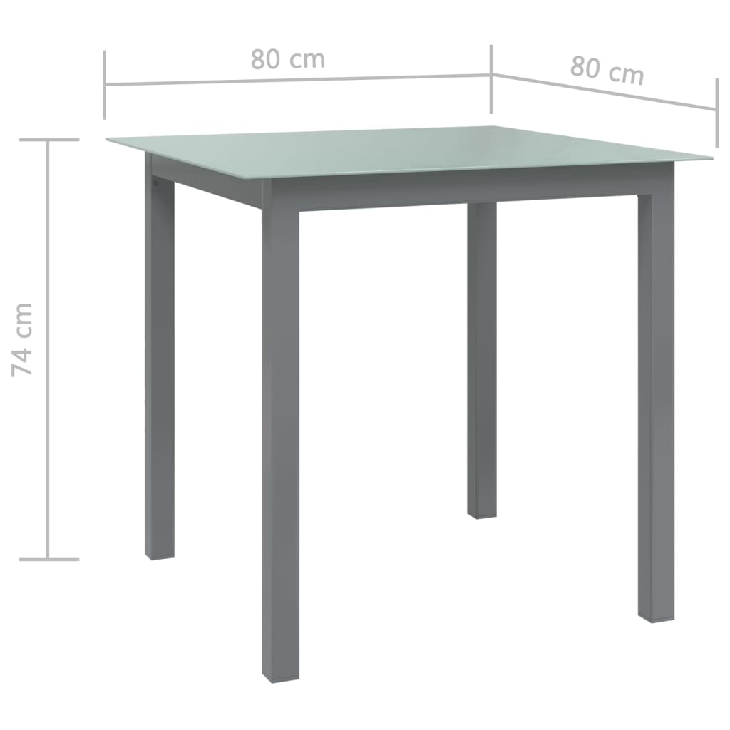 Tuintafel Aluminium En Glas 80 x 80 x 74 cm Lichtgrijs