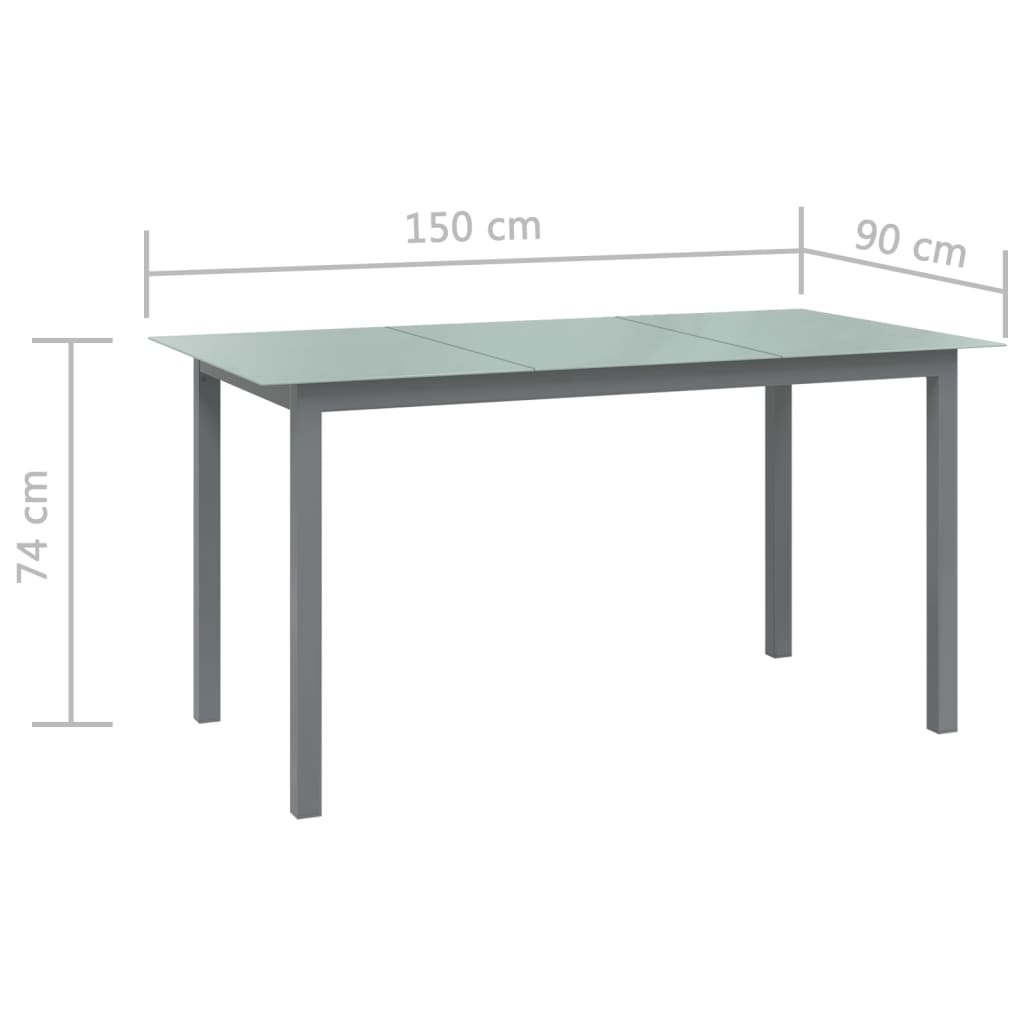 Tuintafel Aluminium En Glas 150 x 90 x 74 cm Lichtgrijs