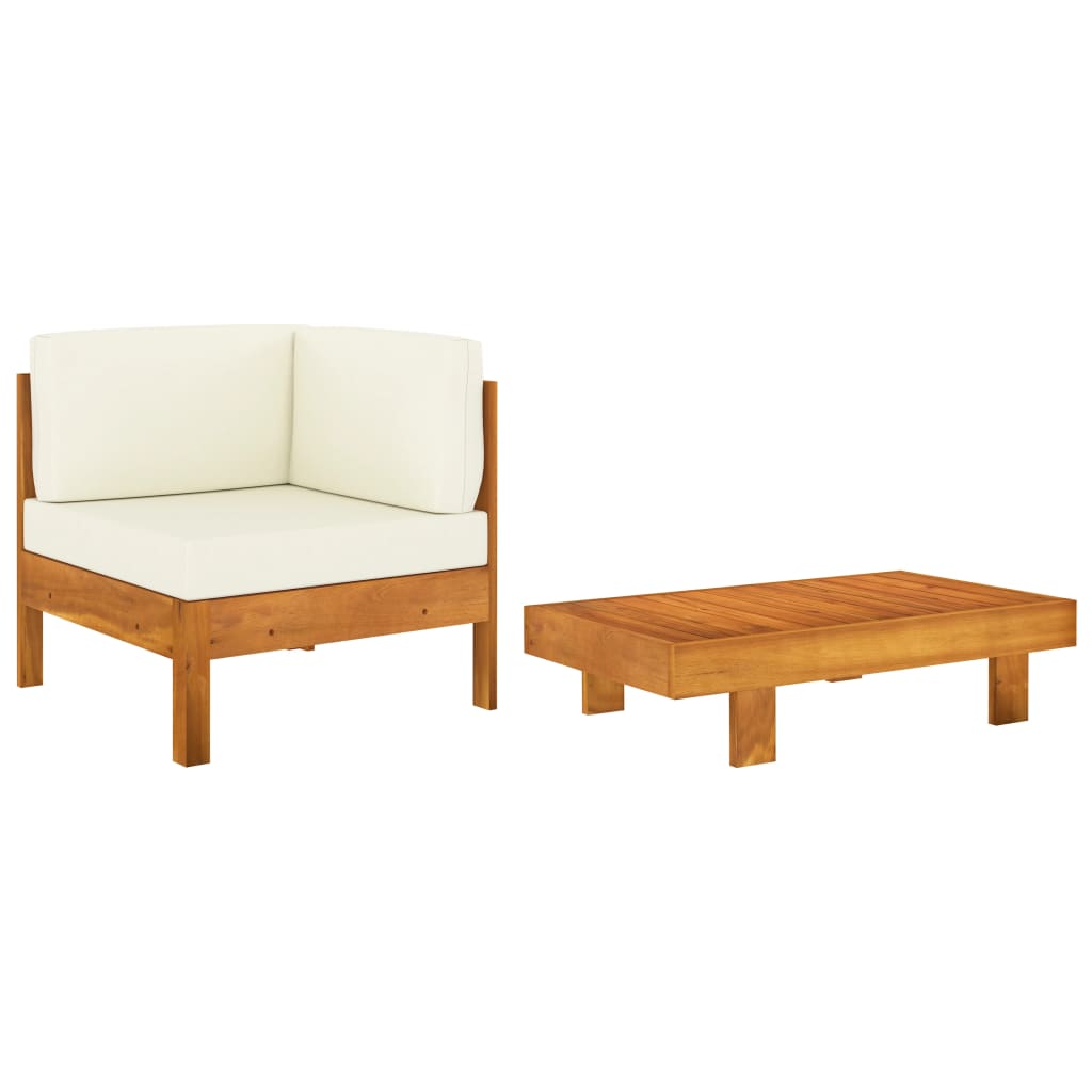 2-Delige Loungeset Met Crèmewitte Kussens Acaciahout 1 corner sofa + table