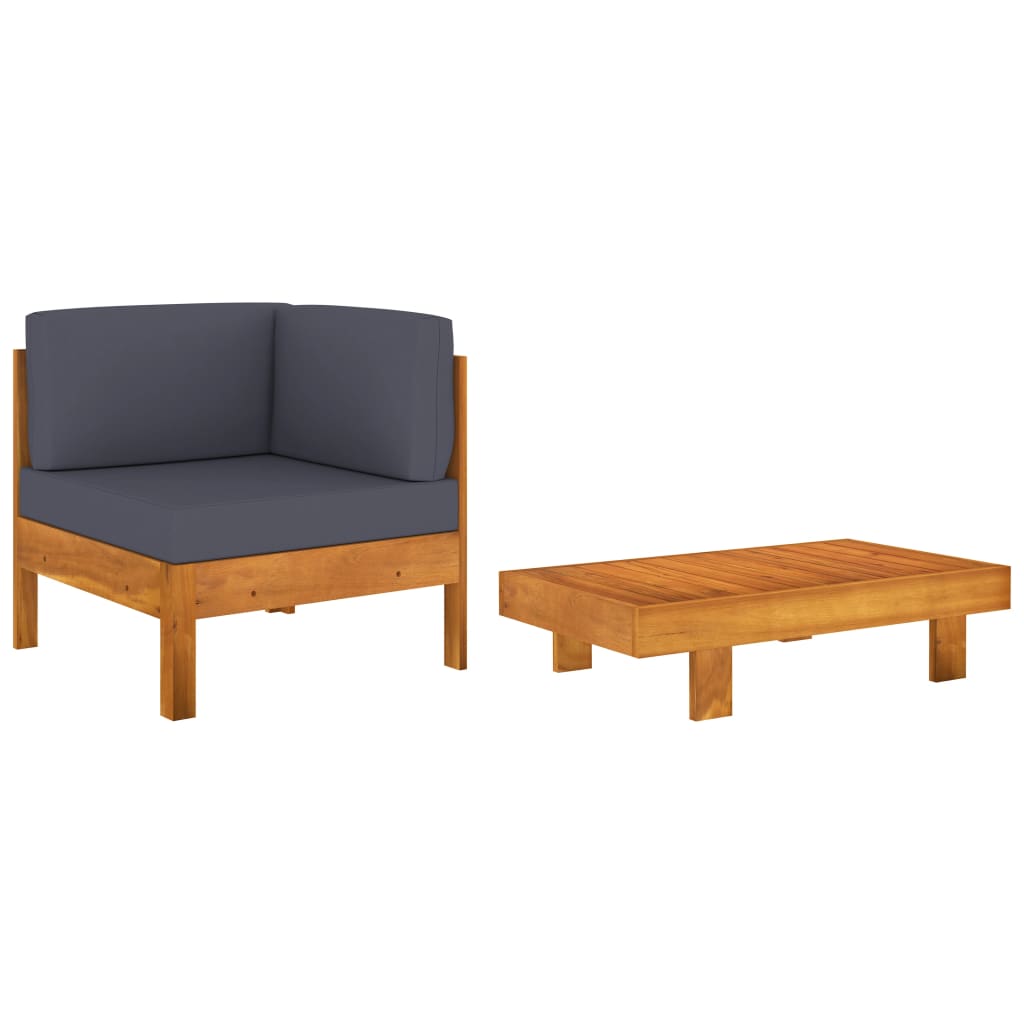 2-Delige Loungeset Met Donkergrijze Kussens Acaciahout 1 Donkergrijs corner sofa + table