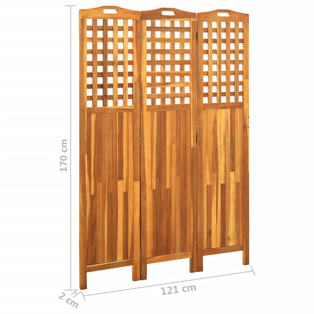 Kamerscherm Met 3 Panelen Massief Acaciahout 121 x 2 x 170 cm