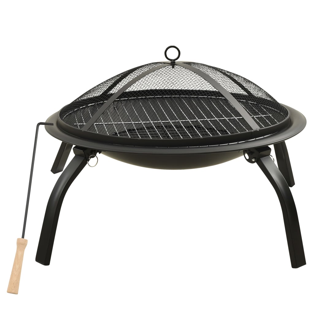 Vuurschaal En Barbecue 2-In-1 Met Pook 56X56X49 Cm Staal Zwart