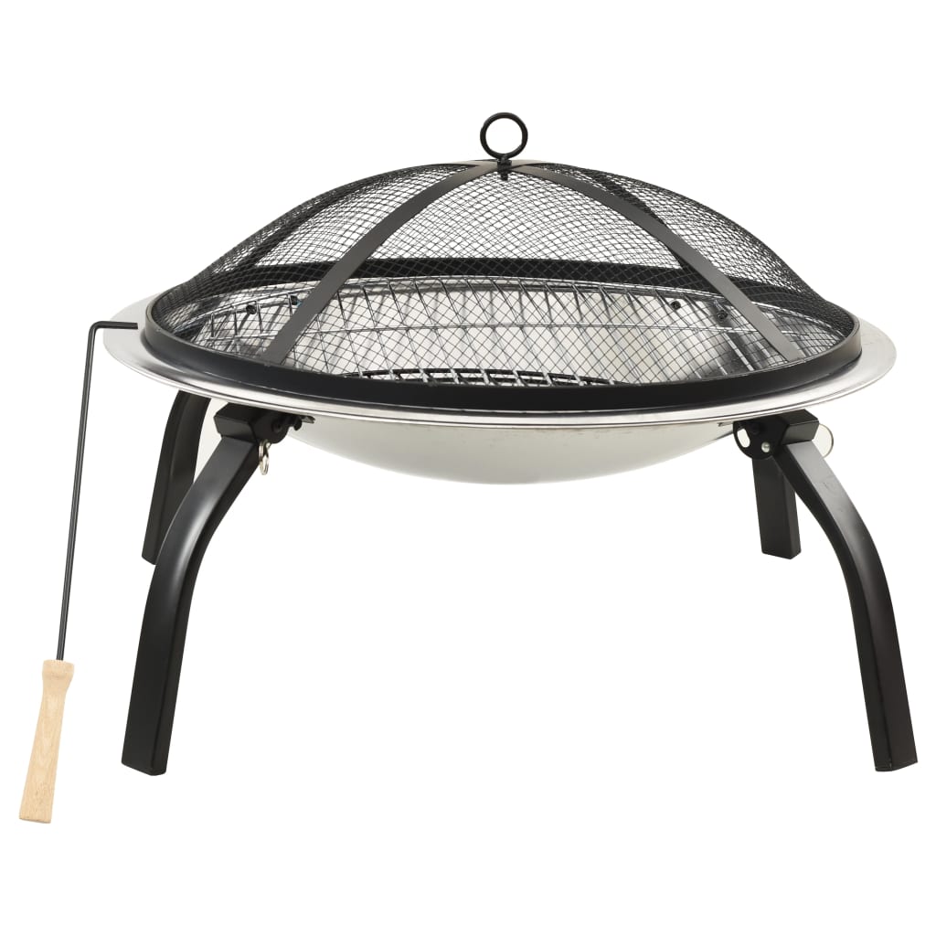 Vuurschaal En Barbecue 2-In-1 Met Pook 56X56X49 Cm Rvs Zilver