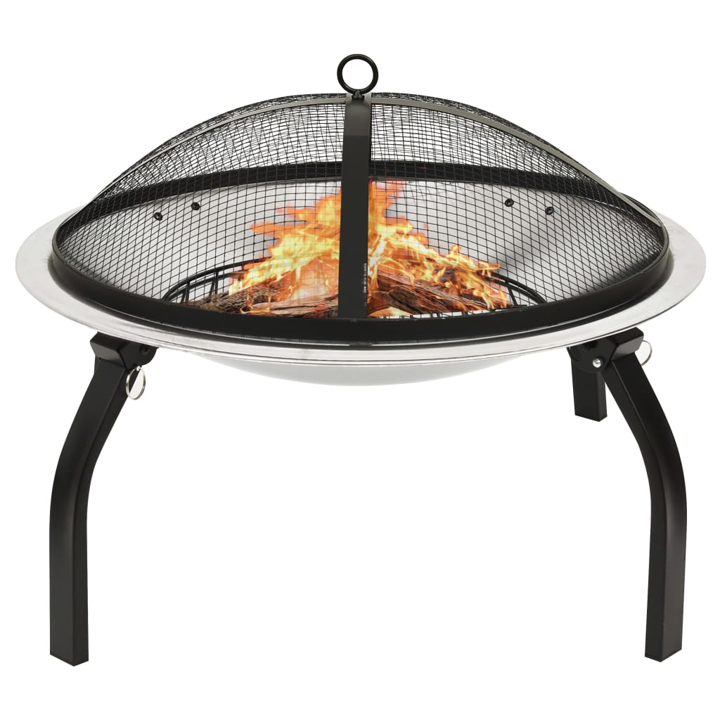 Vuurschaal En Barbecue 2-In-1 Met Pook 56X56X49 Cm Rvs Zilver