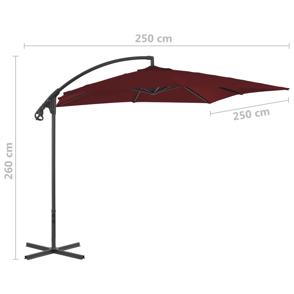 Zweefparasol Met Stalen Paal 250X250 Cm Wijnrood