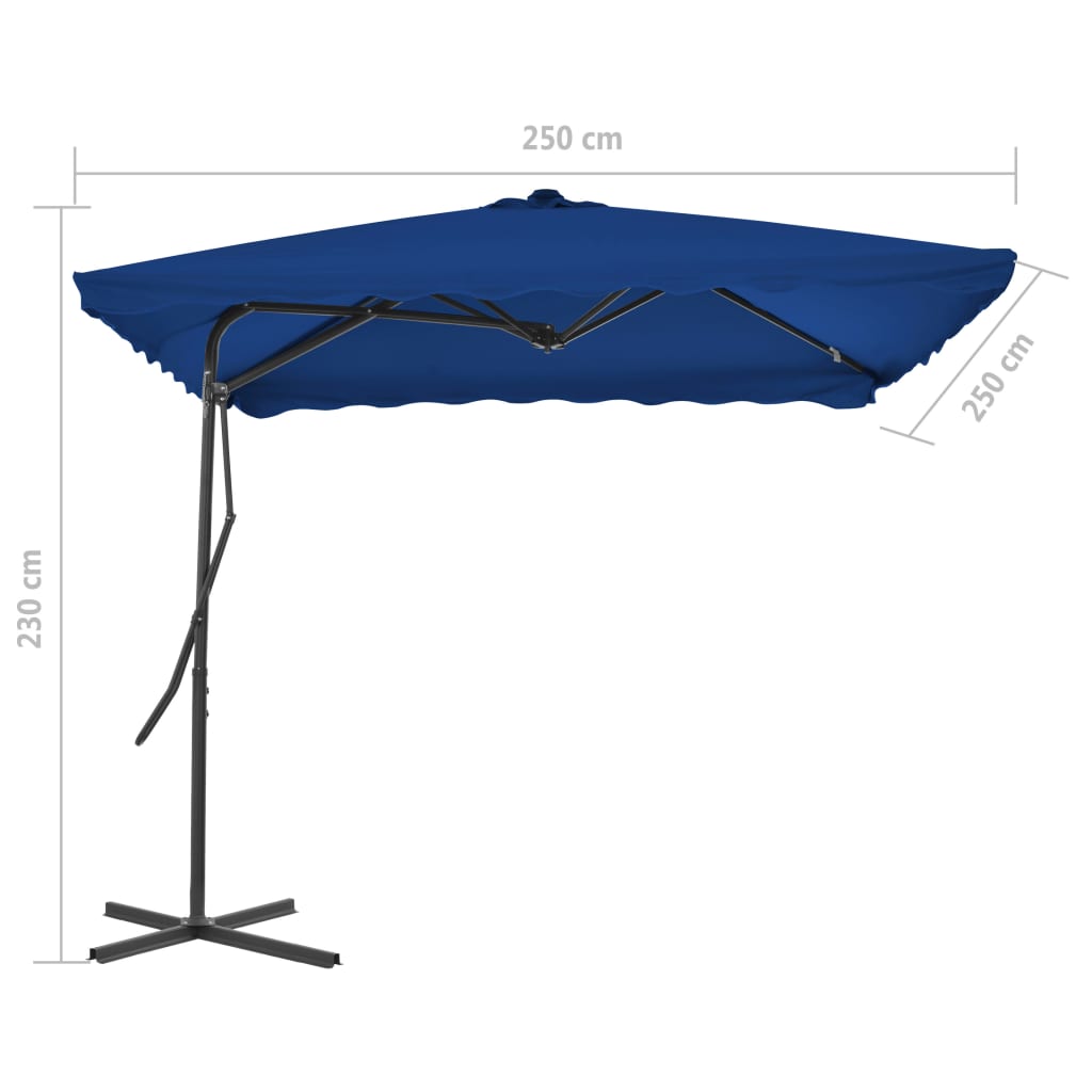 Parasol Met Stalen Paal 250X250X230 Cm Blauw