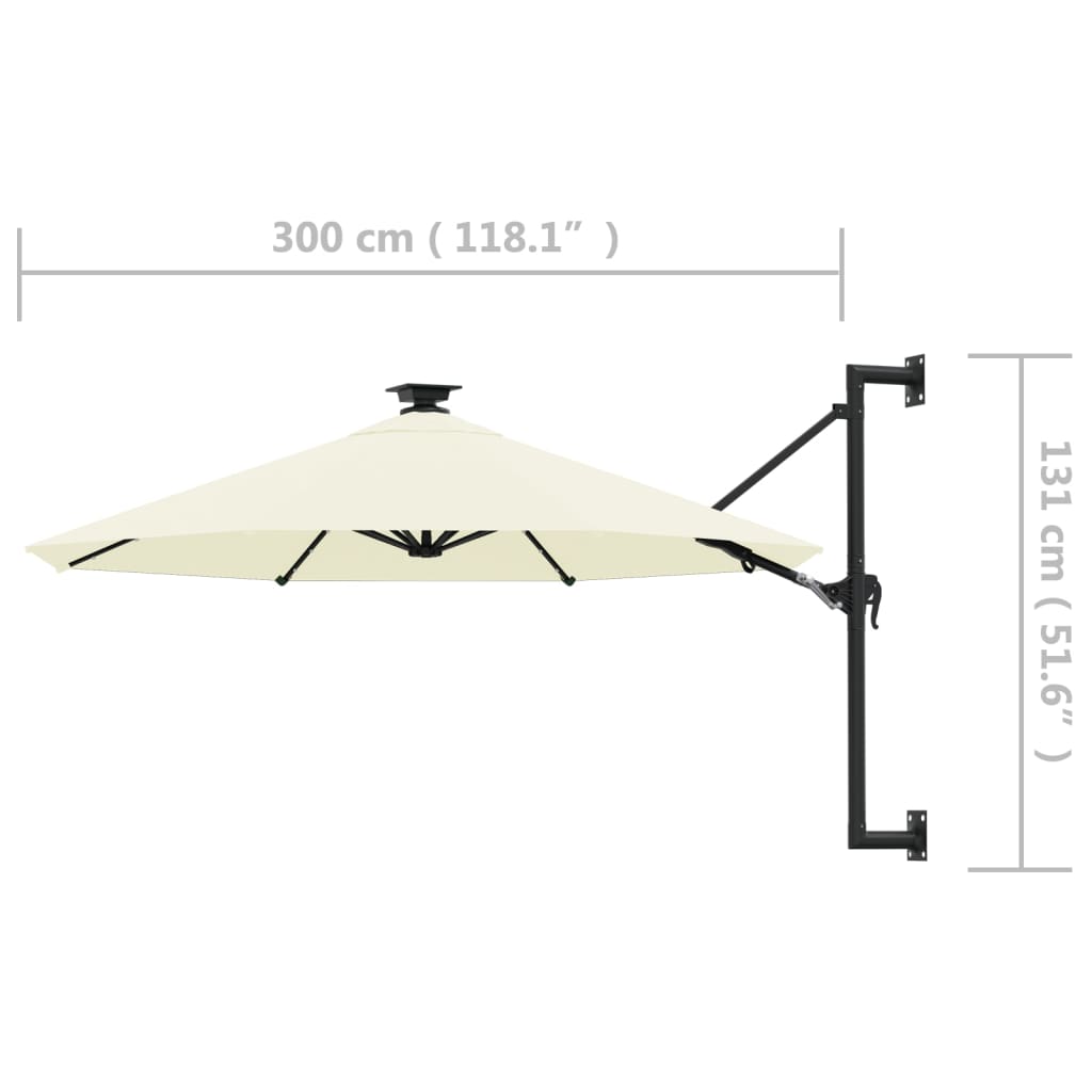 Wandparasol Met Led's En Metalen Paal 300 Cm Zandkleurig