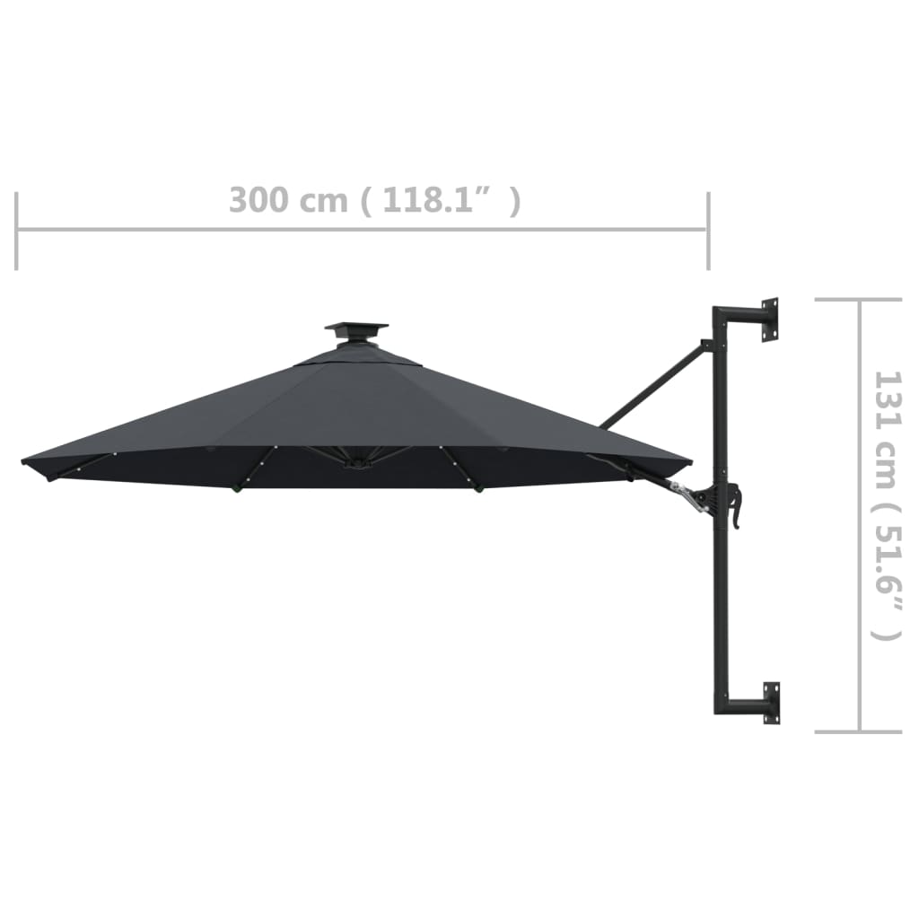 Wandparasol Met Led's En Metalen Paal 300 Cm Antracietkleurig